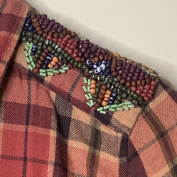 Gimmicks by BKE | Plaid Beaded Embroidered Mesh Long Sleeve Button Down Shirt S - Picture 6 of 17